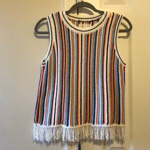 NWT Lou & Grey Striped Multicolor Fringe Sweater Tank in Size XS